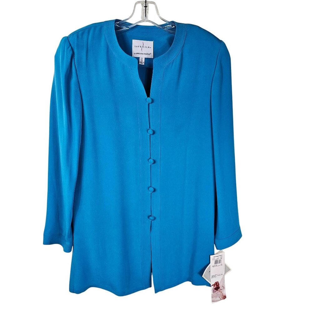 Adrianna Papell Silk Tunic W/ Stitch Detail 10 Vibrant Blue Mature Occasion